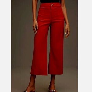 Anthropologie Wide-Leg Cropped Pants in Deep Red